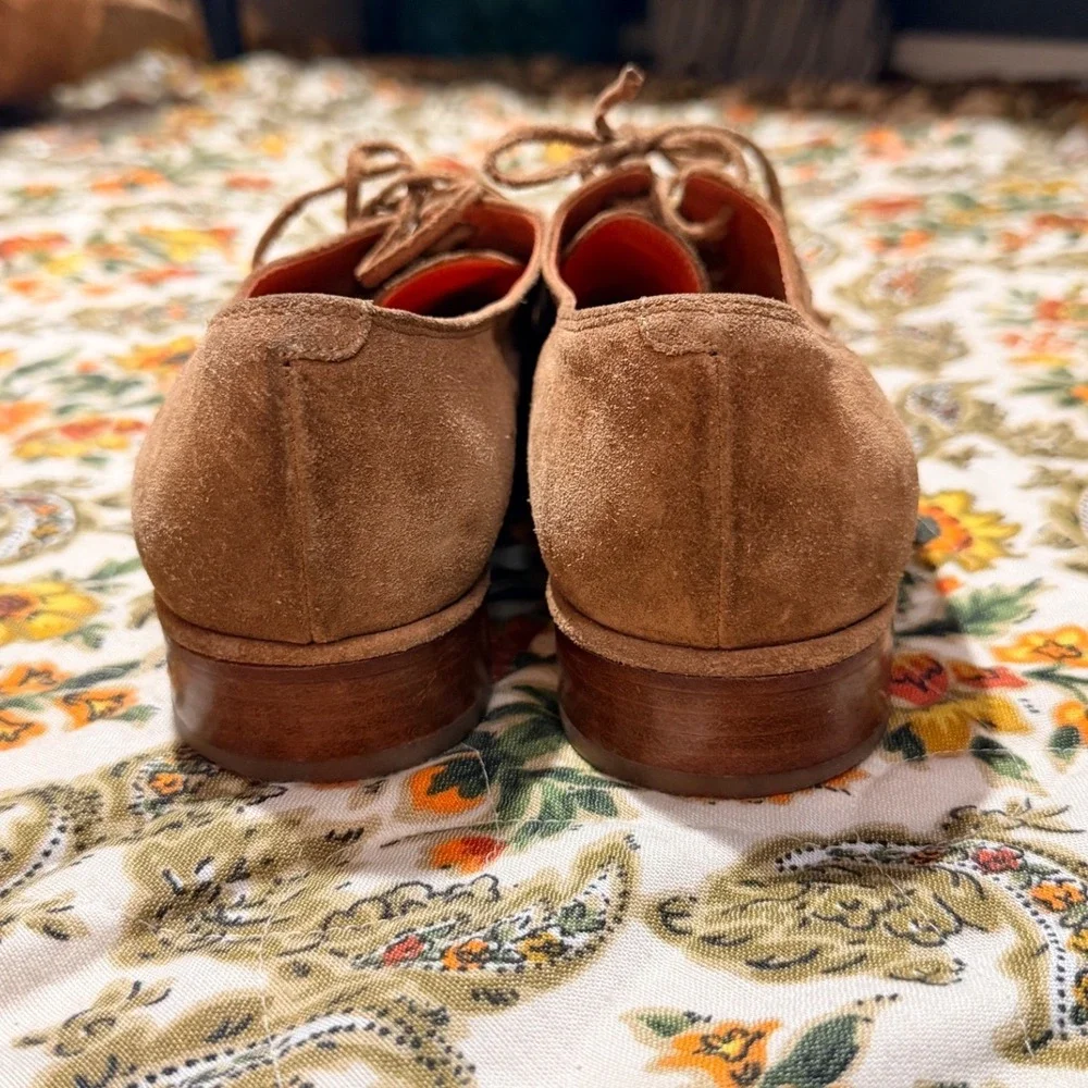 Via Spiga GORGEOUS Brown Suede Kiltie Fringe Oxford Lace Up Flats Size 9M Italy